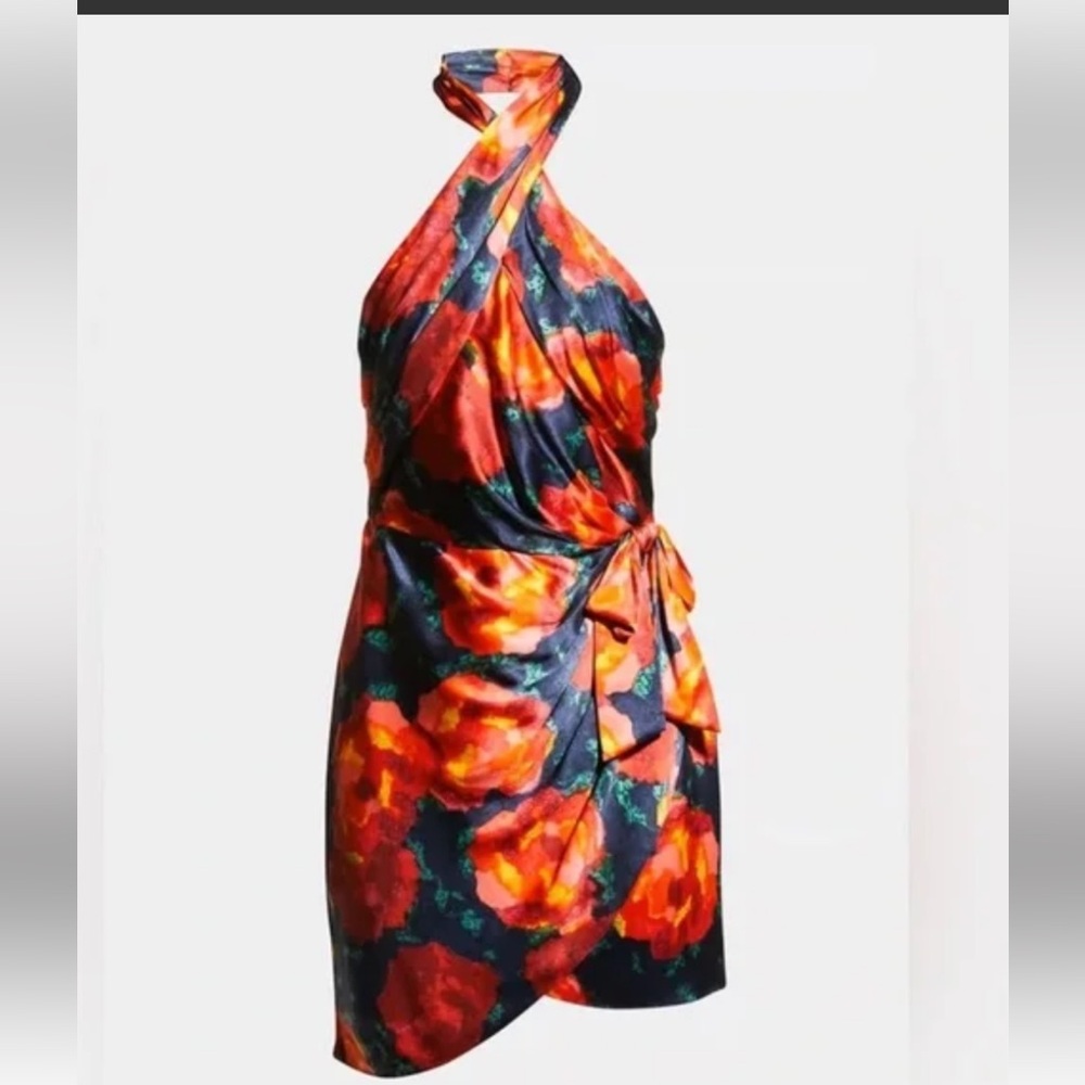 cinq a sept Halter Mini Dress in Red and Black Floral